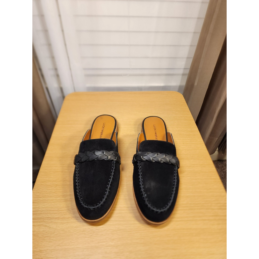 Lucky Brand Suede LEATHER Mule Loafers Slippers Sandal Shoes Size 9.5 M BLACK - Picture 3 of 14